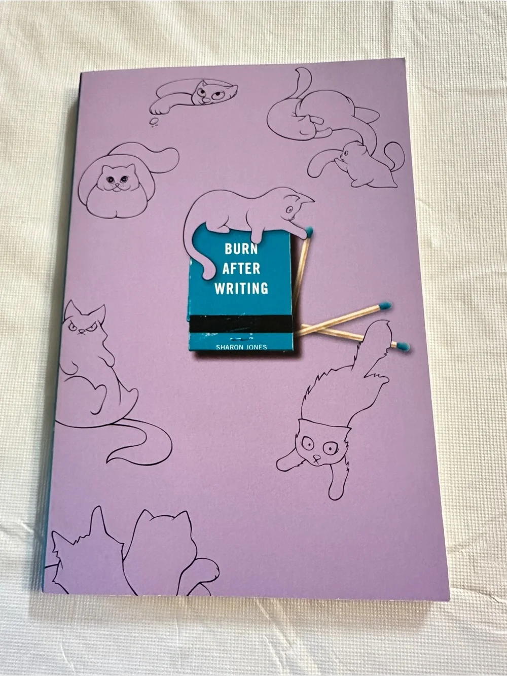 💜Burn After Writing Notebook with Playful Cat Cover - Lavender